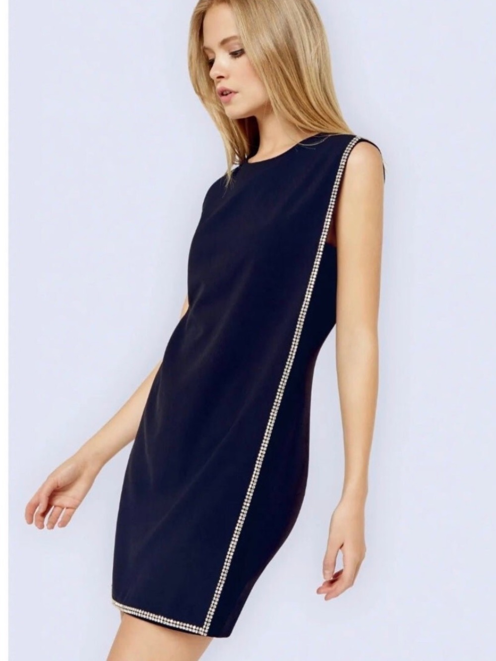 Ted Baker Navy Sleeveless Shift Dress with Crystal Edge Rhinestone Trim